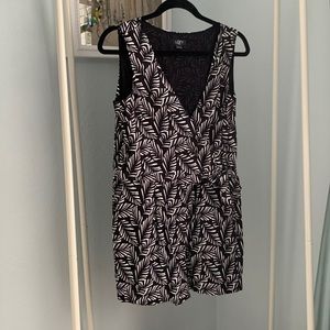 LOFT Black and White Leaf-Print Sleeveless Romper
